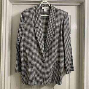 Norton McNaughton Brand Women's Gray and White Checkered Jacket, Size 12